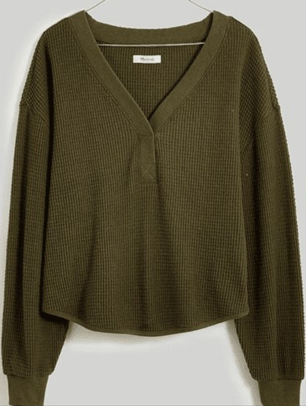 Madewell Olive Waffle-Knit V-Neck Sweater